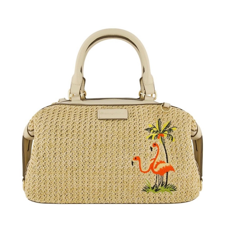 Tommy Bahama Cream and Orange Satchel with Dome Shape